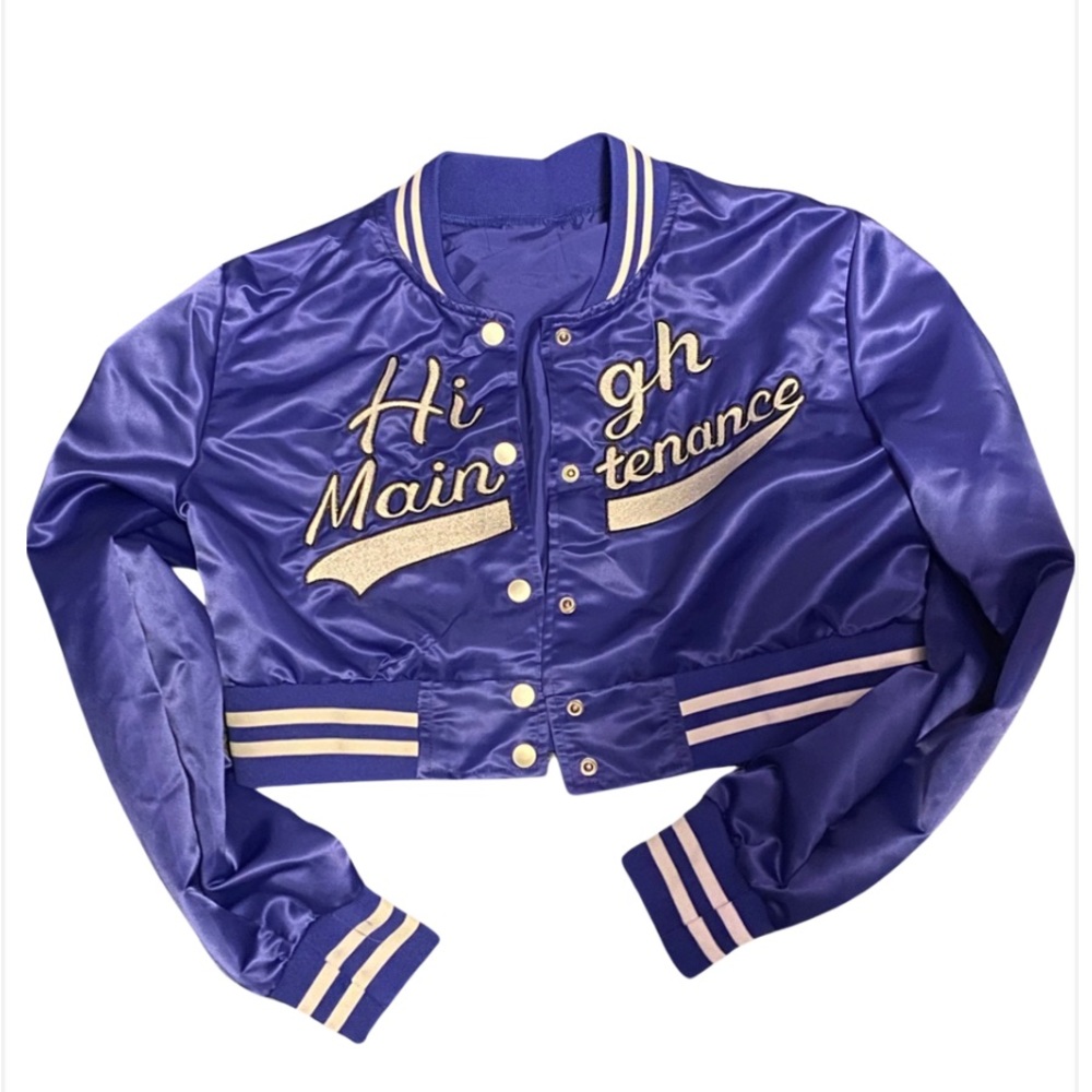Letter Print Button Crop Baseball jacket M(6)
